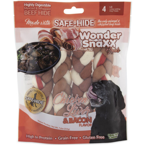 Bánh thưởng cho chó vị gan gà và thịt xông khói Petmate Wonder SnaXX Braids Chicken Liver & Bacon Flavor Dog Treats